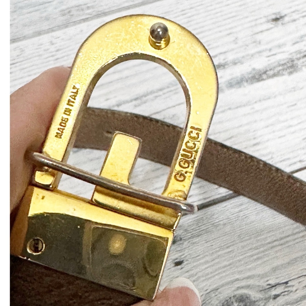 Gucci Vintage Black/Brown  Leather Belt with Gold Buckle - Picture 4 of 4